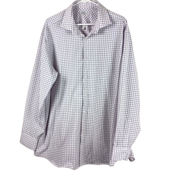 Perry Ellis Portfolio Mens Long-Sleeve Checkered Dress Shirt 18 34/35 Purple - Picture 1 of 7